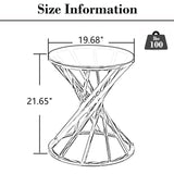 Set of 1 Round Glass Top Side Table for Living Room- Black Grey Tempered Glass & Silver Stainless Steel Frame, 19.5" Modern Spiral Center Table Small Coffee Table End Table for Bedroom Guestroom