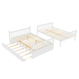 Full Over Full Bunk Bed with Trundle, Convertible to 2 Full Size Platform Bed, Full Size Bunk Bed with Ladder and Safety Rails for Kids, Teens, Adults