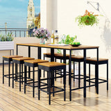 GO 10-Piece Outdoor Patio Wicker Bar Set, Garden PE Rattan Wicker Dining Table, Square Stool Set, Foldable Tabletop, Acacia Wood Tabletop, High-Dining Bistro Set with 8 Stools And 2 Wood Table, Brown