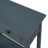 TREXM Rustic Brushed Texture Entryway Table Console Table with Drawer and Bottom Shelf for Living Room（Antique Navy）