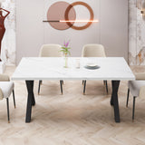 70.87"Modern Square Dining Table with Printed White Marble Table Top+Black X-Shape Table Leg