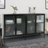 Accent 4 Glass Doors Buffet Storage Cabinet with Adjustable Shelves and Feet Cold-Rolled Steel Tempered Glass Sideboard  for Living Room Kitchen Room Black Color