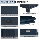 TREXM  Storage Bench with 3 Shutter-shaped Doors,  Shoe Bench with Removable Cushion and Hidden Storage Space (Antique Navy)