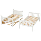 Twin Over Twin Bunk Beds with Trundle, Solid Wood Trundle Bed Frame with Safety Rail and Ladder