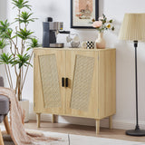 JHX Kitchen storage cabinets with rattan decorative doors, buffets, wine cabinets, dining rooms, hallways, cabinet console tables, （Natural，31.5''LX 15.8''WX 34.6"H）.