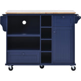 Kitchen Island Cart with Storage Cabinet and Two Locking Wheels, Solid wood desktop, Microwave cabinet