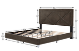 King bed, nightstand - brass studs adorn the headboard