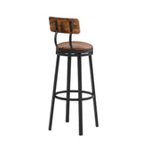 Swivel Bar Stool, High Bar Stool With Backrest, PU Soft Seat Cushion, Industrial, Thickened Iron Frame, Footrest.（Rustic Brown，13.4’’w x 40.5’’h）