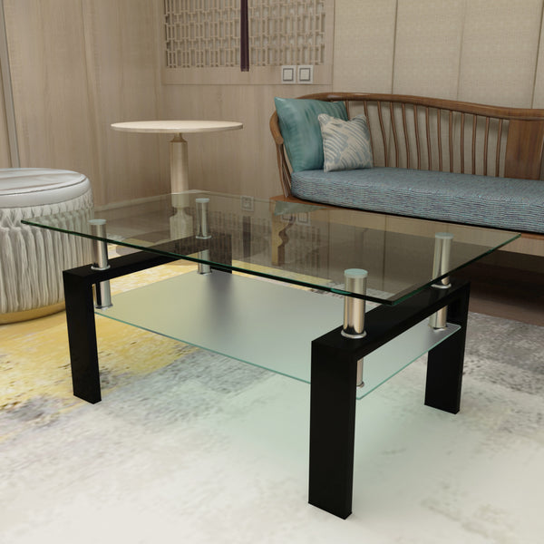 Rectangle Black Glass Coffee Table, Clear Coffee Table