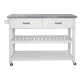 Stainless Steel Table Top White Kitchen Cart With Two Drawers