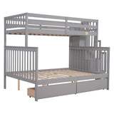 Twin Over Full Bunk Bed with 2 Drawers and Staircases
