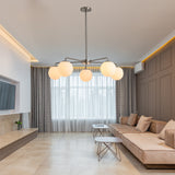 Modern American living room simple golden chandelier glass lampshade 5 bulbs