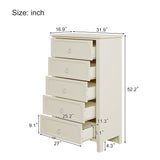 6 Pieces Bedroom Sets Milky White Solid Rubber Wood King Size Platform Bed with Nightstand*2, Chest, Mirror and Dresser