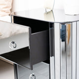 Mirrored Nightstand, Mirrored Bedside Table, Grey End Table for Bedroom, Living Room (Black Iron Frame)