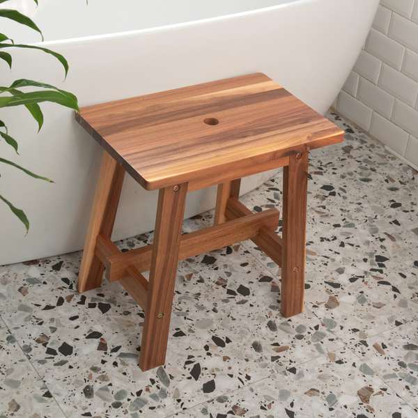 Acacia Wood Stool Rectangle Top Chairs Best Ideas End Tables For Sofas Sub-stool for Living Room Bedside Strong Weight Capacity Upto 350 LBS, Natural Color