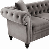 [New] 63" Deep Button Tufted Velvet Loveseat Sofa Roll Arm Classic Chesterfield Settee,2 Pillows included