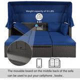 Outdoor Patio Daybed with Retractable Canopy. Wicker Furniture Sectional Seating with Washable Cushions, Backyard, Porch
