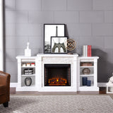 Gallatin Electric Fireplace w/ Bookcases – White w/ White Faux Stone