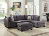 Dark Grey Sectional Sofa & Ottoman (2 Pillows), Light Charcoal Linen (1Set/2Ctn)