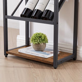 Bar table with bottle holder and glass holder, multifunctional high bar table, can hold 8 bottles of wine and 9 glasses, with side storage.(Rustic Brown,53.3’’w x 15.75’’d x 36.4’’h)
