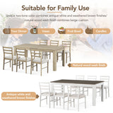 7-Piece Wooden Dining Table Set - Extendable Table with 12” Leaf and 2 Drawers, 6 Dining Chairs with Soft Cushion