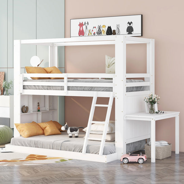 Twin Over Full Bunk Bed with Desk Storage