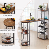 Bar table with bottle holder and glass holder, multifunctional high bar table, can hold 8 bottles of wine and 9 glasses, with side storage.(Rustic Brown,53.3’’w x 15.75’’d x 36.4’’h)