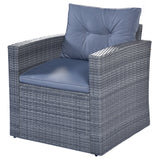 Wicker PE rattan Patio Outdoor Dining Conversation Sectional Set with coffee table, wicker sofas, ottomans,  removable cushions (Dark grey wicker, Light grey cushion)