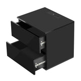 Nightstand with 2 Drawers, USB Charging Ports, Wireless Charging and Remote Control LED Light-Black