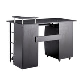 D&N solid wood computer Desk,office table with PC droller, storage shelves and file cabinet , two drawers, CPU tray,a shelf  used for planting, single , black. 47.24''L 21.65''W 34.35''H