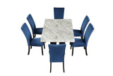 7-piece Dining Table Set with 1 Faux Marble Dining Rectangular Table and 6 Upholstered Chairs
