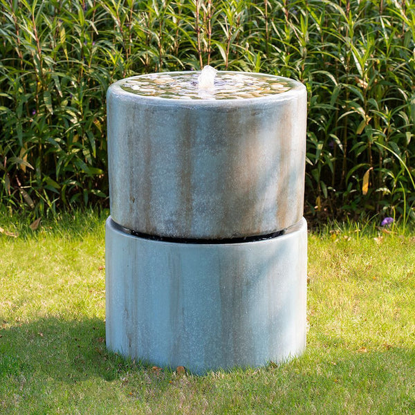Antique Blue Contemporary Cement Water Fountain, Outdoor Bird Feeder / Bath Fountain