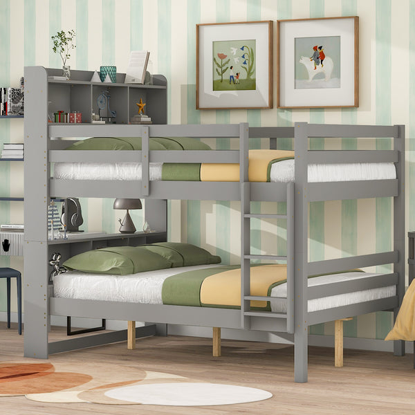 Grey Full Bunk Beds with Bookcase Headboard
