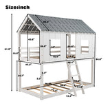 Twin over Twin Size Low Bunk Beds with Roof
