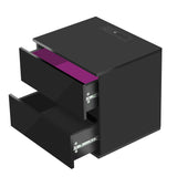 Nightstand with 2 Drawers, USB Charging Ports, Wireless Charging and Remote Control LED Light-Black
