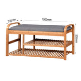 Living Room Bamboo Storage Bench， Entryway 3 Shelves Bench with flip storage compartment 39.37 x 13 x 19.88 inch
