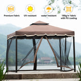 Outdoor Iron Vented Dome Top Patio Gazebo with Netting for Backyard, Poolside and Deck, Brown