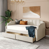 Twin Size Upholstered daybed with Drawers, Wood Slat Support