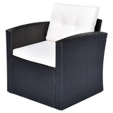 6-piece All-Weather Wicker rattan Patio Outdoor Dining Sectional Set with coffee table, wicker sofas, ottomans, removable cushions (Black wicker, Beige cushion)