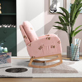26.8"W Modern Rocking Chair for Nursery, Mid Century Accent Rocker Armchair With Side Pocket, Upholstered High Back Wooden Rocking Chair for Living Room Baby Kids Room Bedroom, Pink Boucle