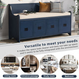 TREXM Movable Cushion Storage Bench with Drawers and Backrest for Entryway and Living Room（Antique Navy）