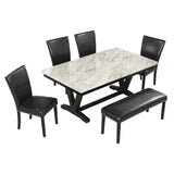 6-piece Dining Table Set with 1 Faux Marble Top Table,4 Upholstered Seats