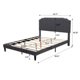 Queen Size Bed with Headboard,Modern Linen Curved Upholstered Platform Bed