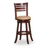 30" Bar Height Slat Back Swivel Stool, Cherry Finish, Bone Leather Seat