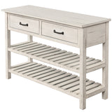 TREXM  Retro Console Table for Entryway with Drawers and Shelf Living Room Furniture (Antique White)