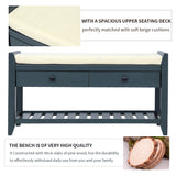 TREXM  Shoe Rack with Cushioned Seat and Drawers, Multipurpose Entryway Storage Bench (Antique Navy)