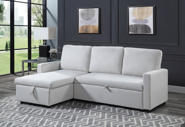 Brown Sleeper Sectional Sofa w/Storage, White Fabric