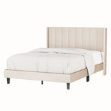 Queen Bed Frame/Velvet Upholstered Bed Frame with Vertical Channel Tufted Headboard
