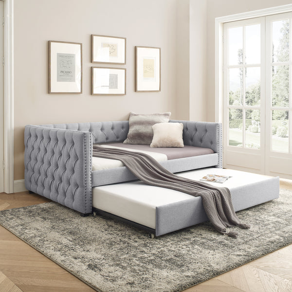 Daybed with Trundle Upholstered Tufted Sofa Bed