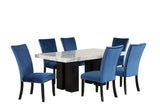 7-piece Dining Table Set with 1 Faux Marble Dining Rectangular Table and 6 Upholstered Chairs